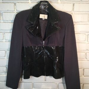 CACHE Leather and Knit short Jacket XS